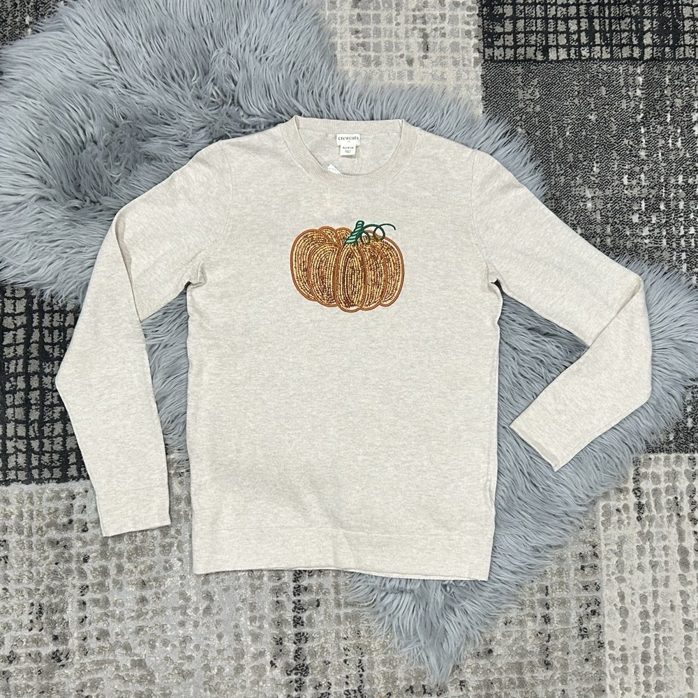 J. Crew Crewcuts Girls Embroidered Sequin Pumpkin Sweater Size 12/14 XL ($75) - Picture 1 of 3